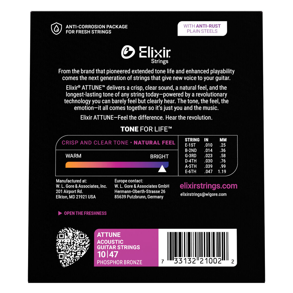 Acoustic Guitar Strings - Elixir Attune Phosphor Bronze Extra Light 10-47