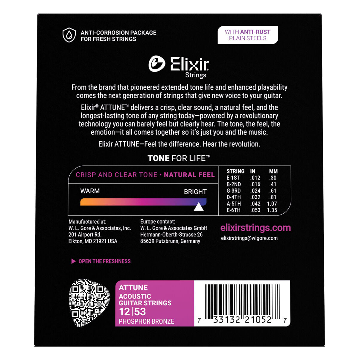 Acoustic Guitar Strings - Elixir Attune Phosphor Bronze Light 12-53