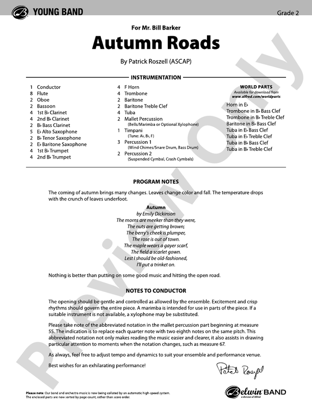 Autumn Roads - Concert Band Conductor Score & Parts (Digital Download)