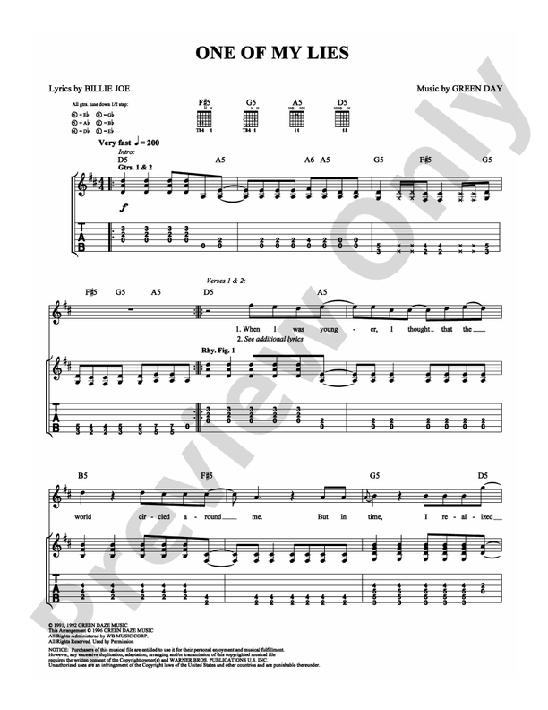 One of My Lies - Guitar TAB (Digital Download)