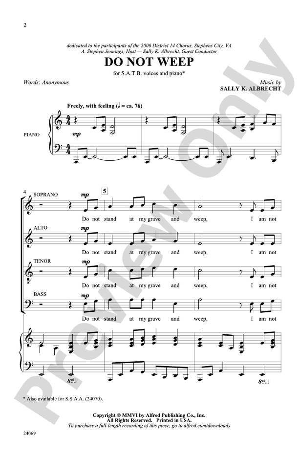 Do Not Weep – SATB Choral Octavo (Digital Download)
