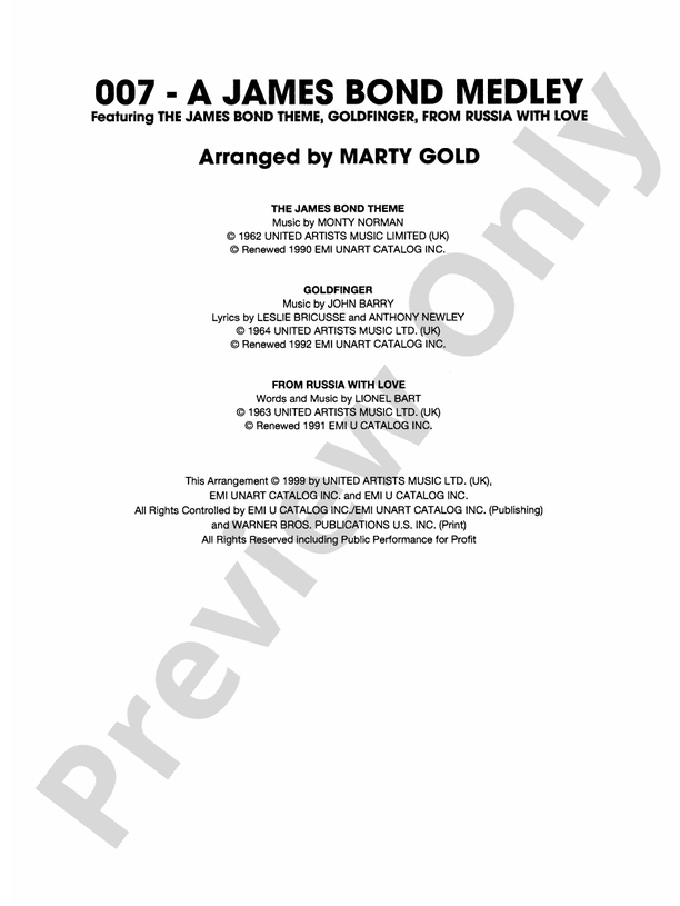 007 -- A James Bond Medley - Concert Band Conductor Score & Parts (Digital Download)