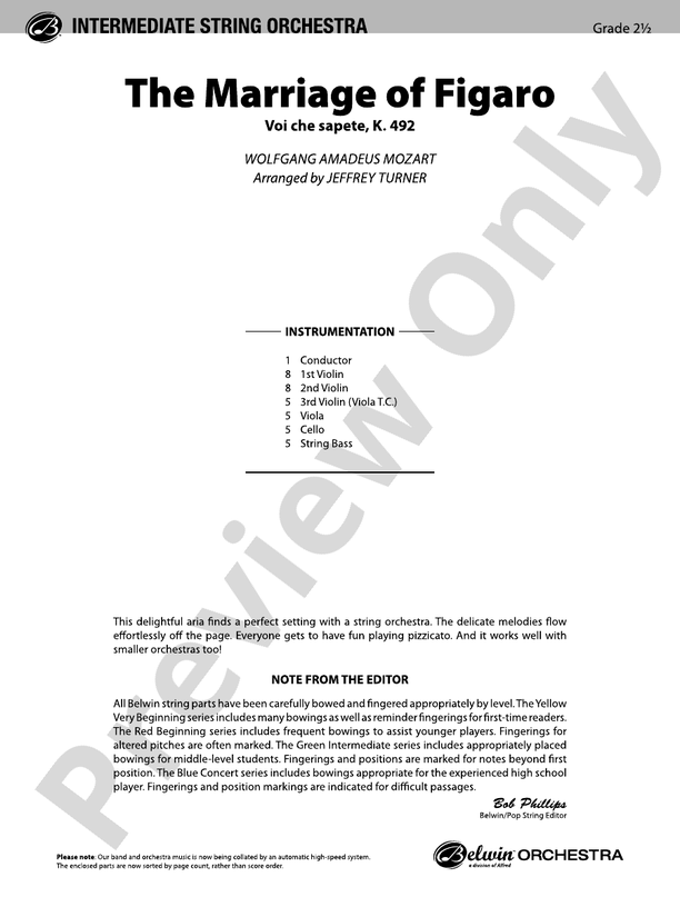 The Marriage of Figaro – String Orchestra Conductor Score & Parts (Digital Download)