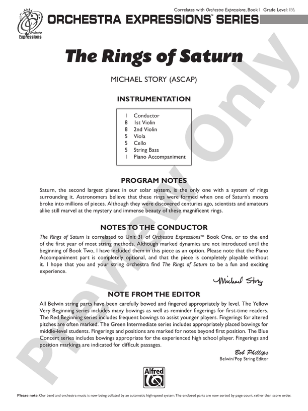 The Rings of Saturn – String Orchestra Conductor Score & Parts (Digital Download)