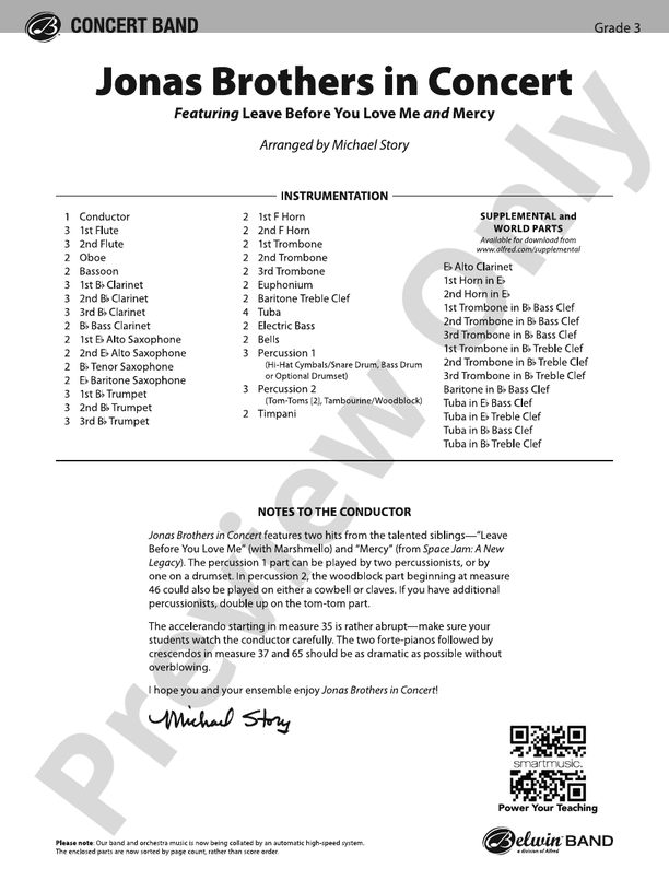 Jonas Brothers in Concert - Concert Band Conductor Score & Parts (Digital Download)