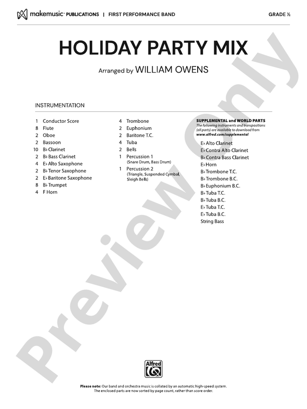 Holiday Party Mix – Concert Band Conductor Score & Parts (Digital Download)
