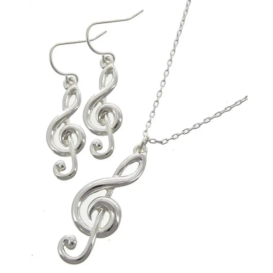 Silver Pendant, Chain and Earring Treble Clef Set