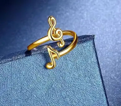 Adjustable Ring with Treble Clef and Quaver Note Gold
