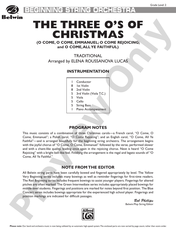 The Three O's of Christmas – String Orchestra Conductor Score & Parts (Digital Download)