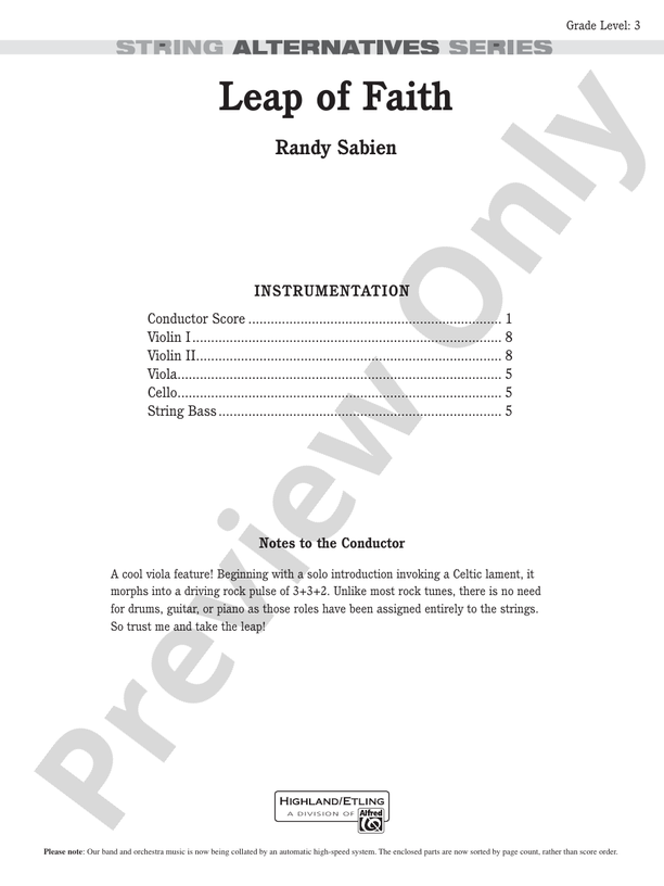 Leap of Faith – String Orchestra Conductor Score & Parts (Digital Download)