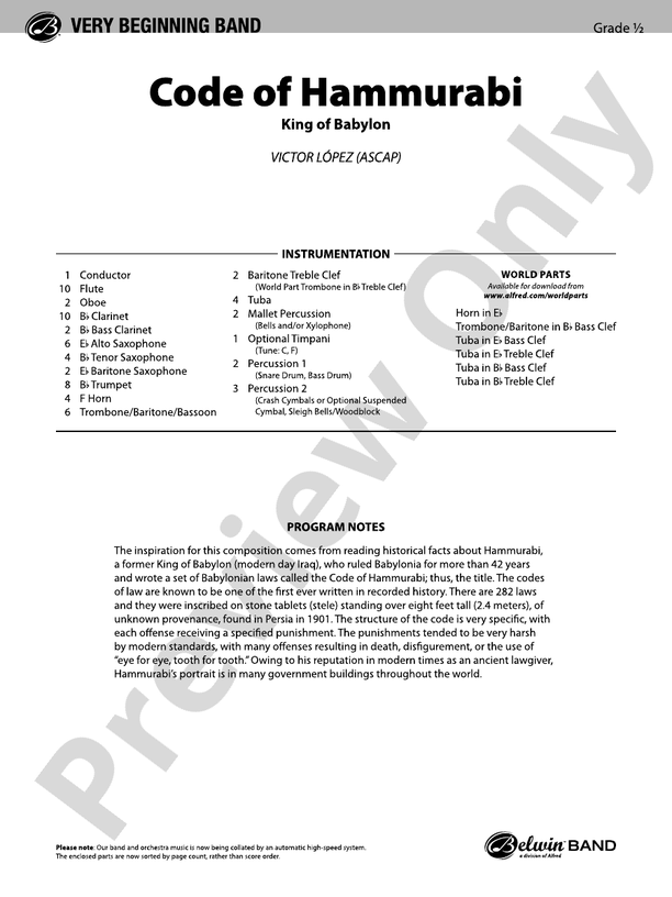 Code of Hammurabi - Concert Band Conductor Score & Parts (Digital Download)