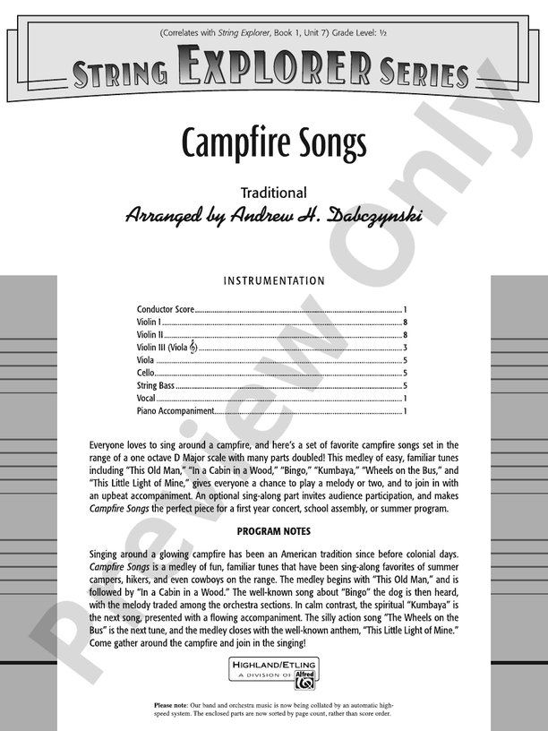 Campfire Songs - String Orchestra Conductor Score & Parts (Digital Download)