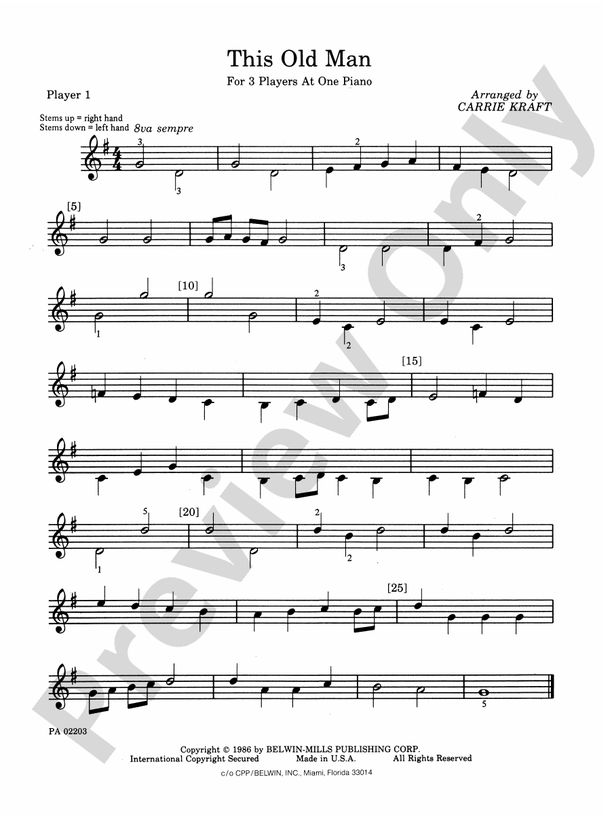 This Old Man - 1 Piano, 6 Hands (Digital Download)