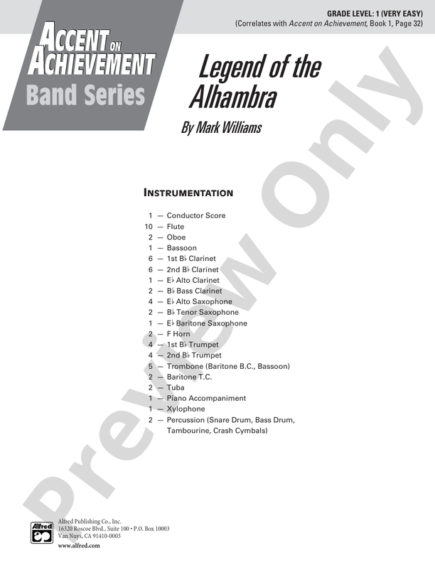 Legend of the Alhambra - Concert Band Conductor Score & Parts (Digital Download)