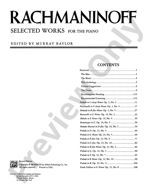 Rachmaninoff - Selected Works - Piano (Digital Download)