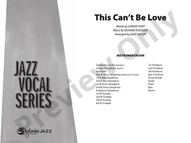 This Can't Be Love (Arr. Dave Wolpe) - Jazz Ensemble Conductor Score & Parts(Digital Download)