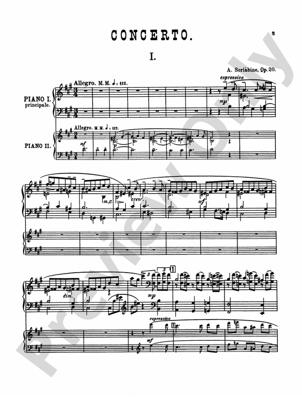 Scriabin - Piano Concerto, Op. 20 - 2 Piano, 4 Hands (Digital Download)