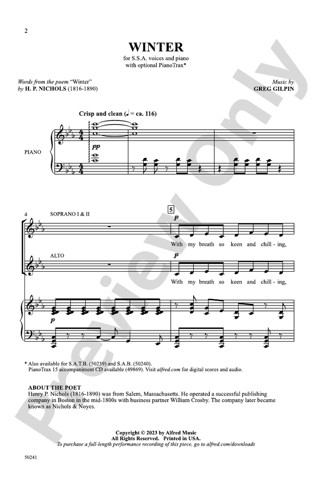 Winter - SSA Choral Octavo (Digital Download)