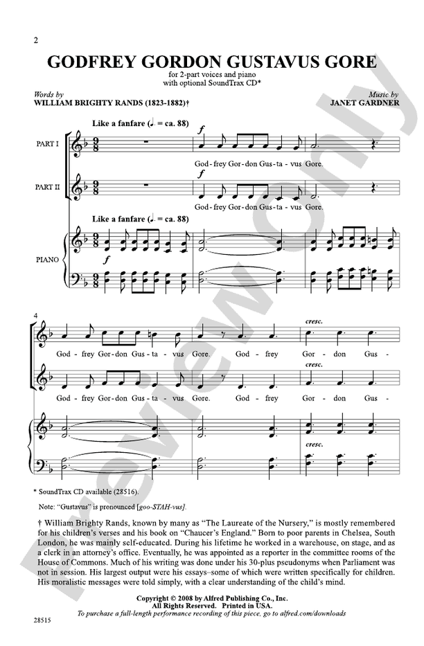 Godfrey Gordon Gustavus Gore – 2-Part Choral Octavo (Digital Download)
