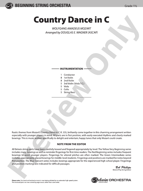 Country Dance in C – String Orchestra Conductor Score & Parts (Digital Download)