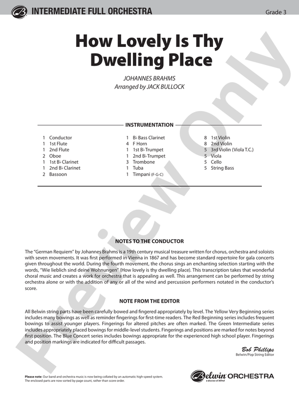 How Lovely Is Thy Dwelling Place – Full Orchestra Conductor Score & Parts (Digital Download)