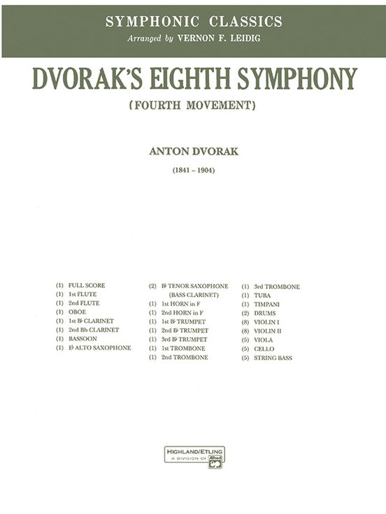 Dvorák's 8th Symphony, 4th Movement – Full Orchestra Conductor Score & Parts (Digital Download)