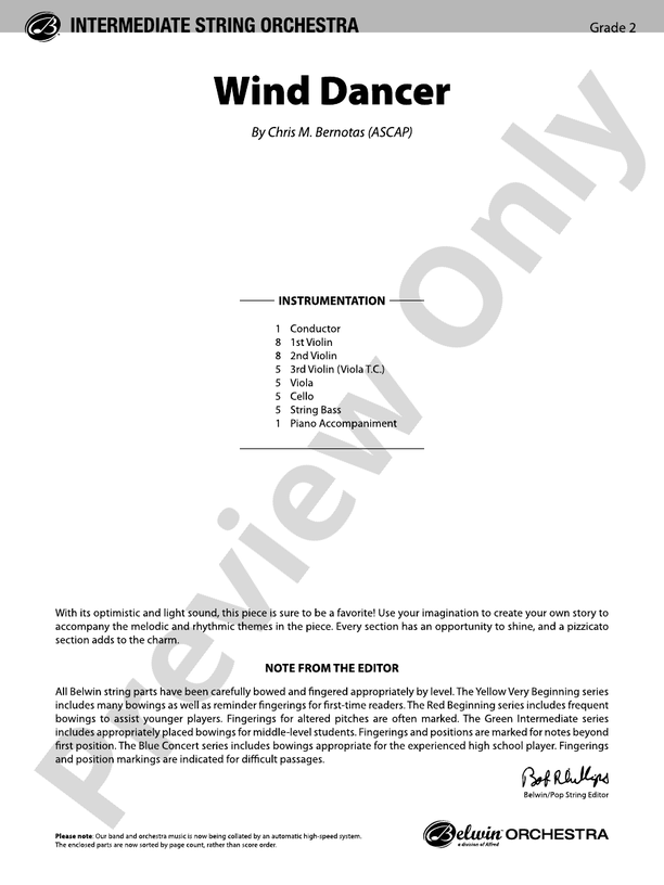 Wind Dancer - String Orchestra Conductor Score & Parts (Digital Download)