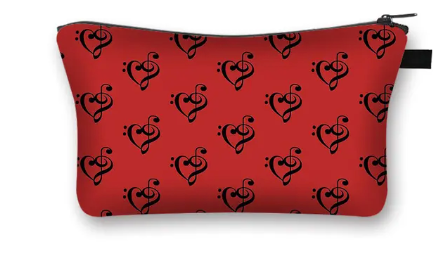 Pencil Case or Toiletry Bag Red Treble and Bass Clefs