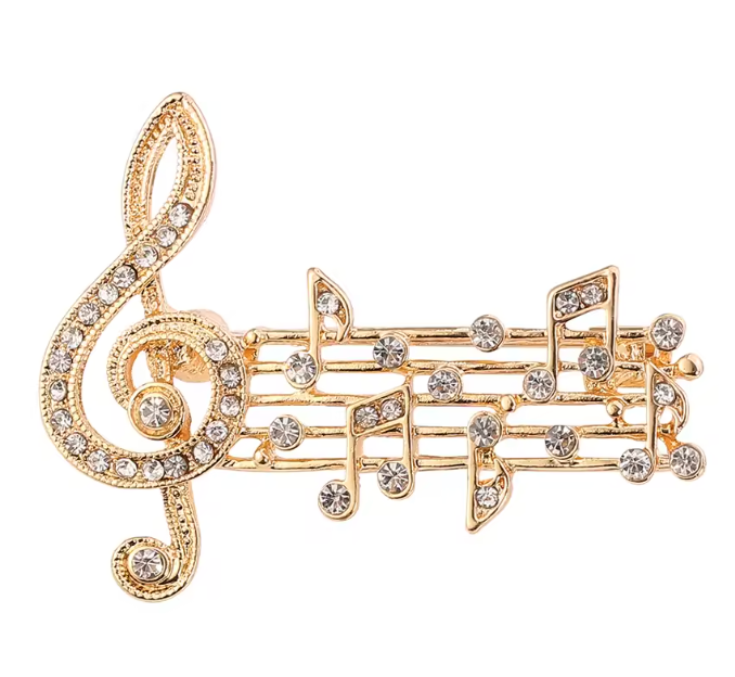 Gold Brooch with Treble Clef and Staff and Diamontes