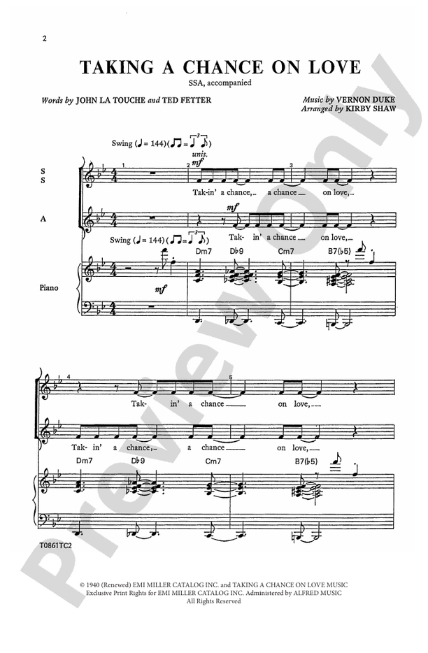 Taking a Chance on Love - SSA Choral Octavo (Digital Download)