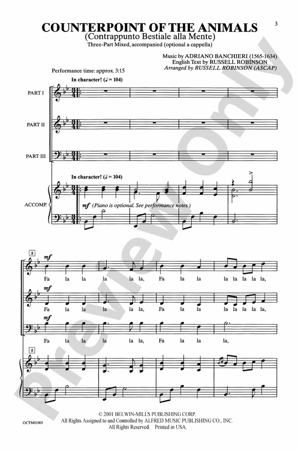Counterpoint of the Animals – 3-Part Mixed (Opt. a cappella) Choral Octavo (Digital Download)