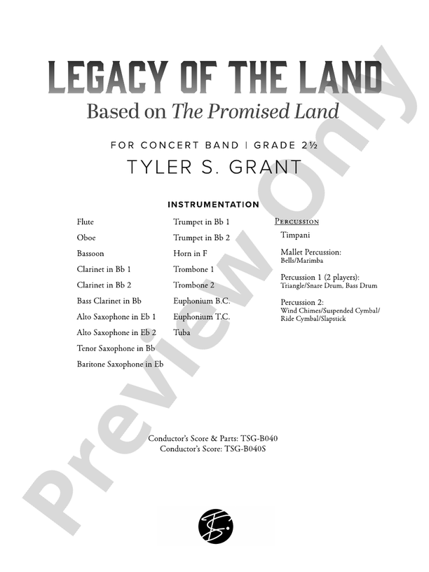 Legacy of the Land (Based on "The Promised Land") - Concert Band Conductor Score & Parts(Digital Download)