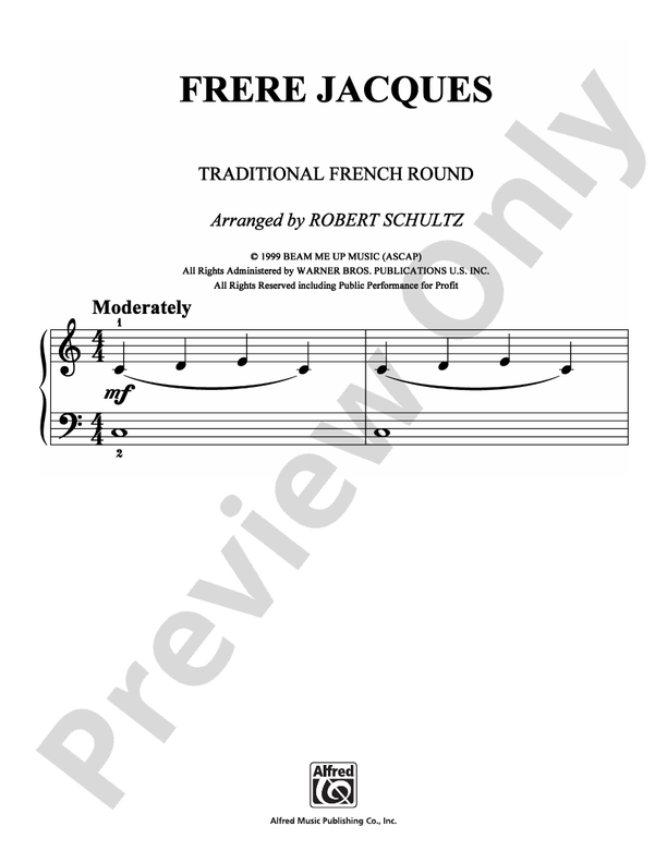Frere Jacques - Arr. Robert Schultz - Easy Piano (Digital Download)