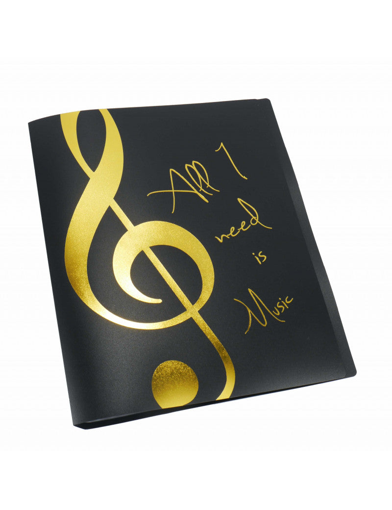 Display Book Black A4 Folder 20 Pages with Gold Treble Clef All I Need is Music