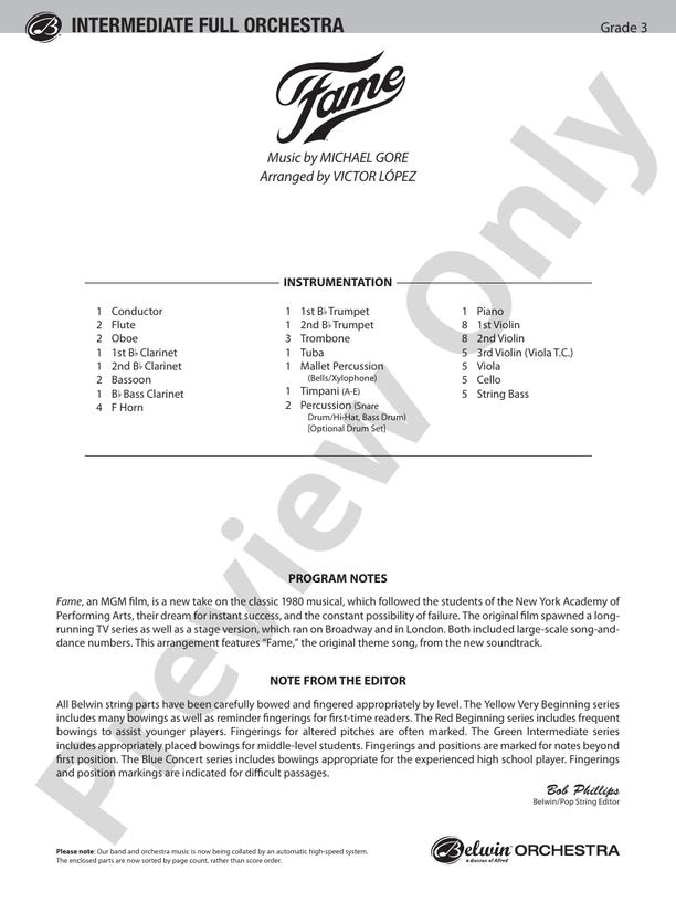 Fame (from the motion pictureFame) - Full Orchestra Conductor Score & Parts (Digital Download)