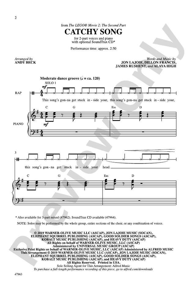 Catchy Song – 2-Part Choral Octavo (Digital Download)