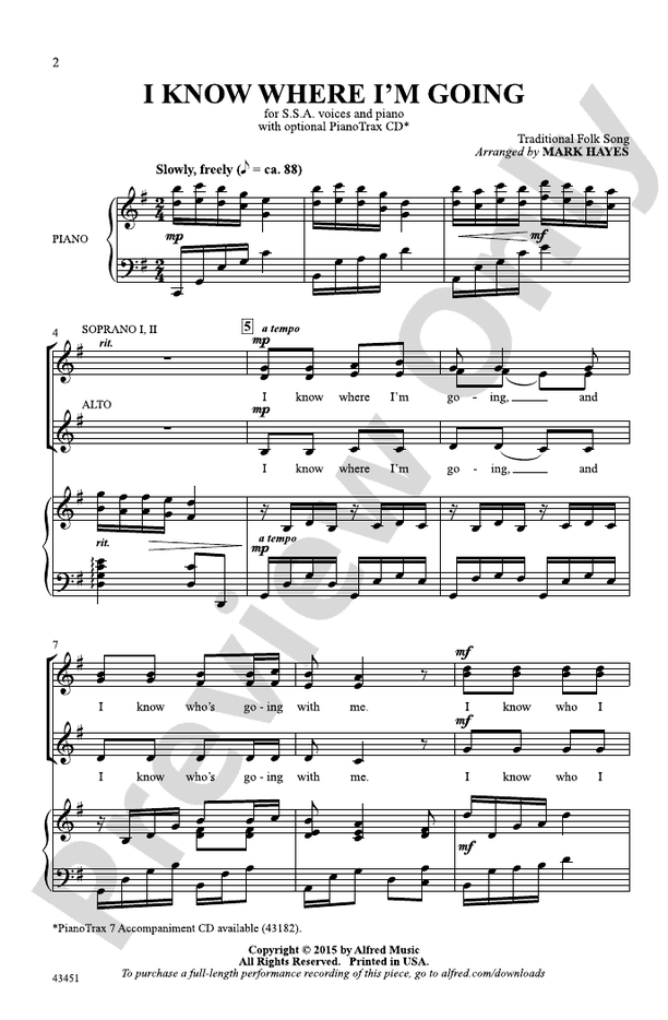 I Know Where I'm Going – SSA Choral Octavo - Digital Sheet Music Download (Digital Download)