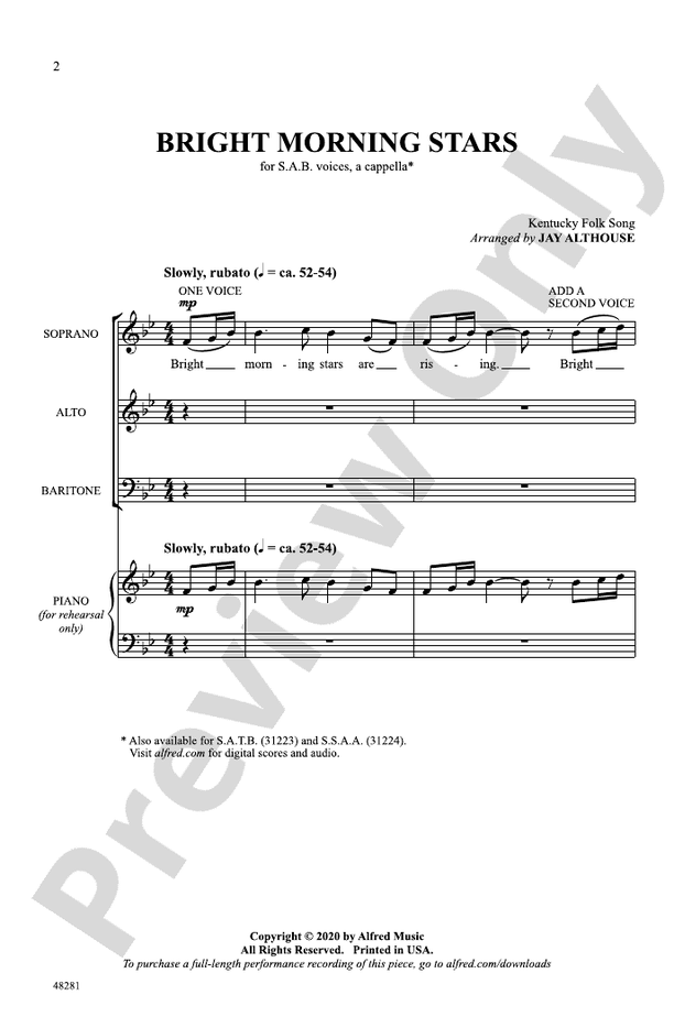 Bright Morning Stars – SAB, a cappella Choral Octavo (Digital Download)