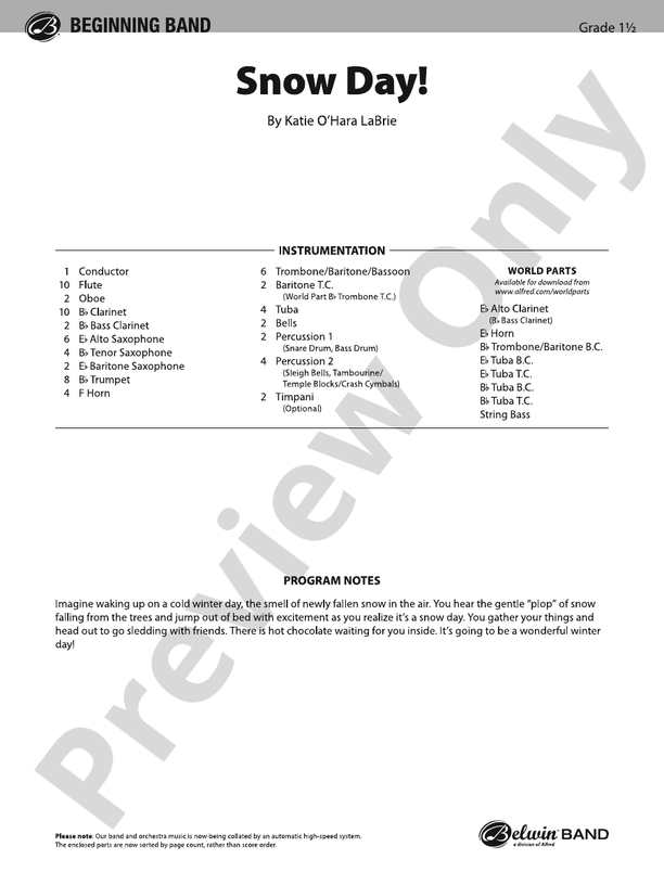Snow Day! - Concert Band Conductor Score & Parts(Digital Download)