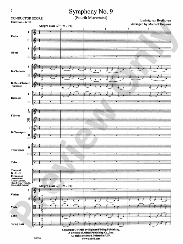 Symphony No. 9 (Fourth Movement) – Full Orchestra Conductor Score & Parts (Digital Download)