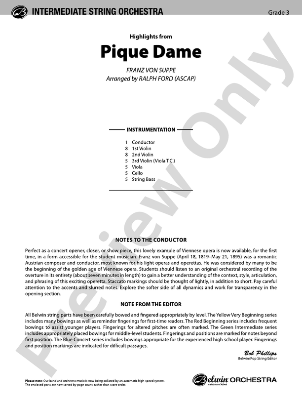 Highlights from Pique Dame – String Orchestra Conductor Score & Parts (Digital Download)