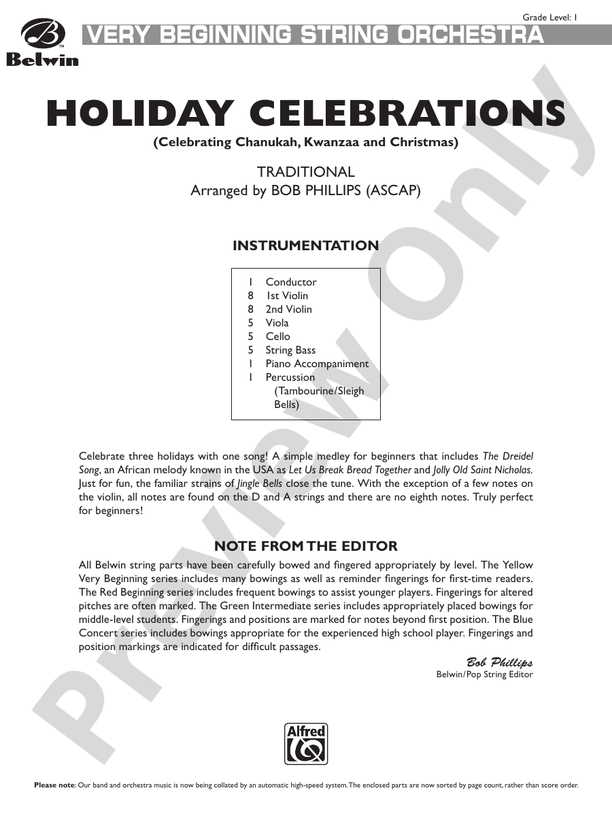 Holiday Celebrations (Celebrating Chanukah, Kwanzaa and Christmas) – String Orchestra Conductor Score & Parts (Digital Download)