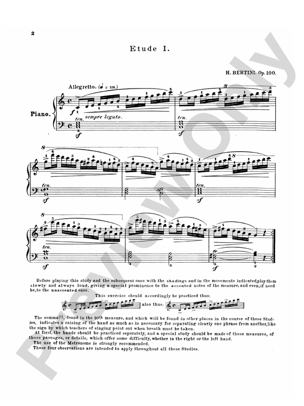 Bertini - Twenty-five Easy Studies, Op. 100 - Piano Solo (Digital Download)