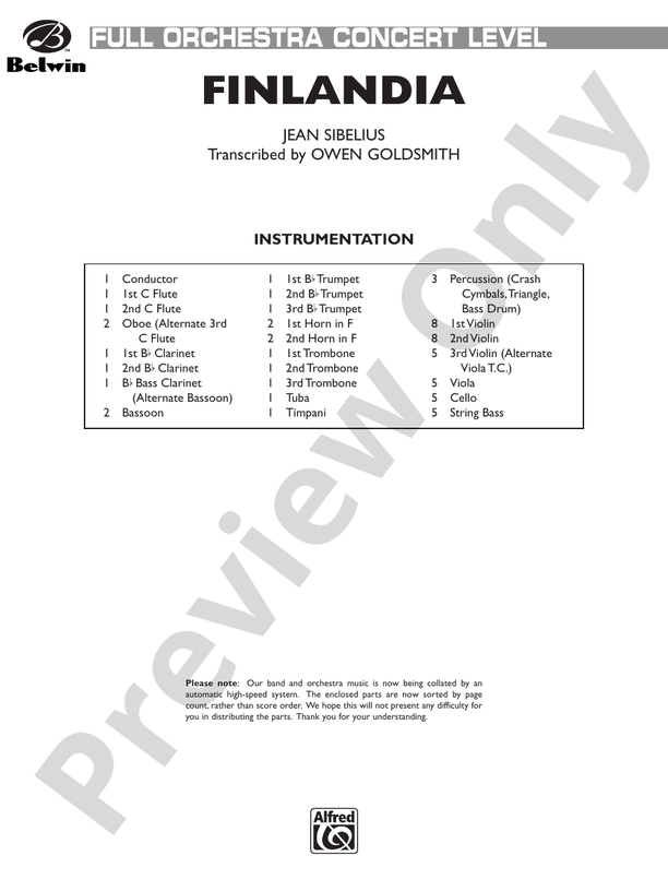 Finlandia (Grade 3.5) – Full Orchestra Conductor Score & Parts (Digital Download)