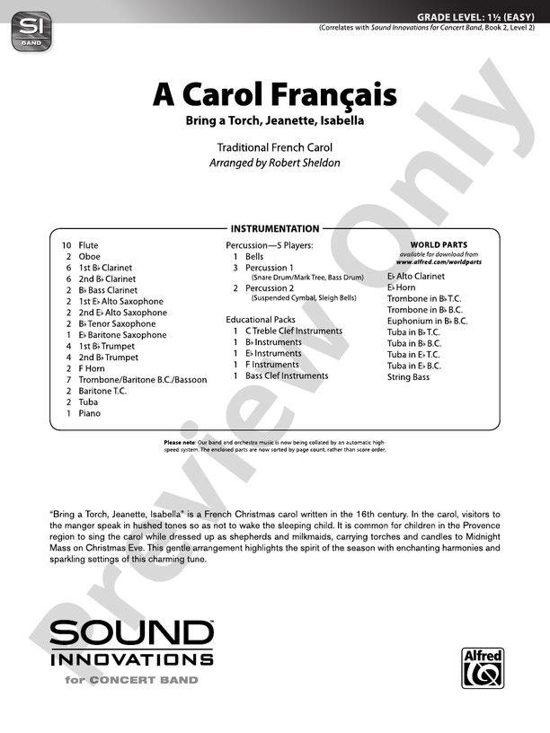 A Carol Francais - Concert Band Conductor Score & Parts (Digital Download)