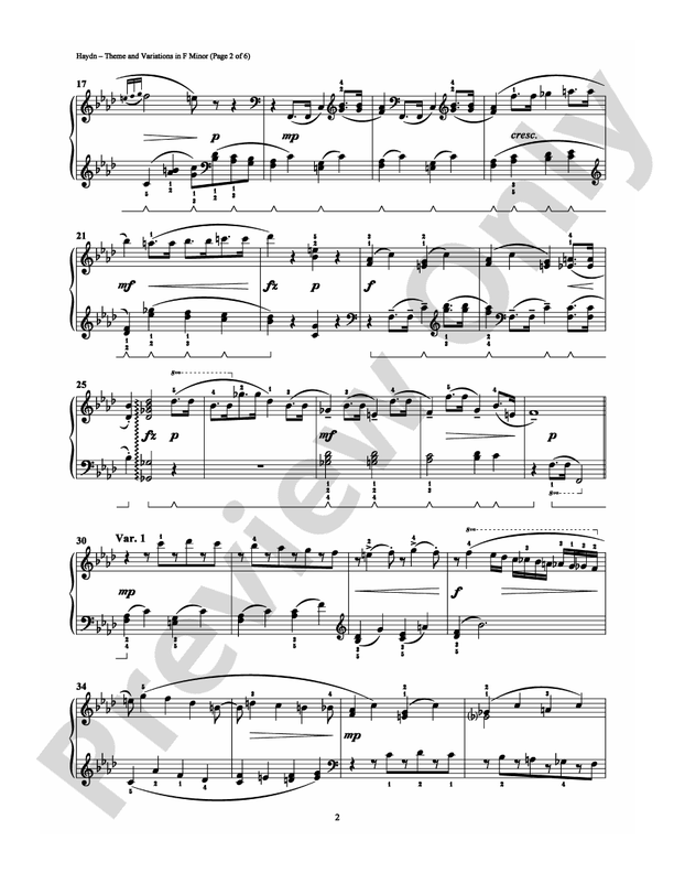 Haydn - Theme and Variations in F Minor - Piano (Digital Download)