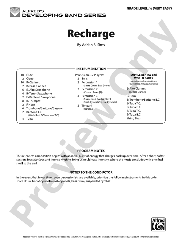Recharge - Concert Band Conductor Score & Parts(Digital Download)