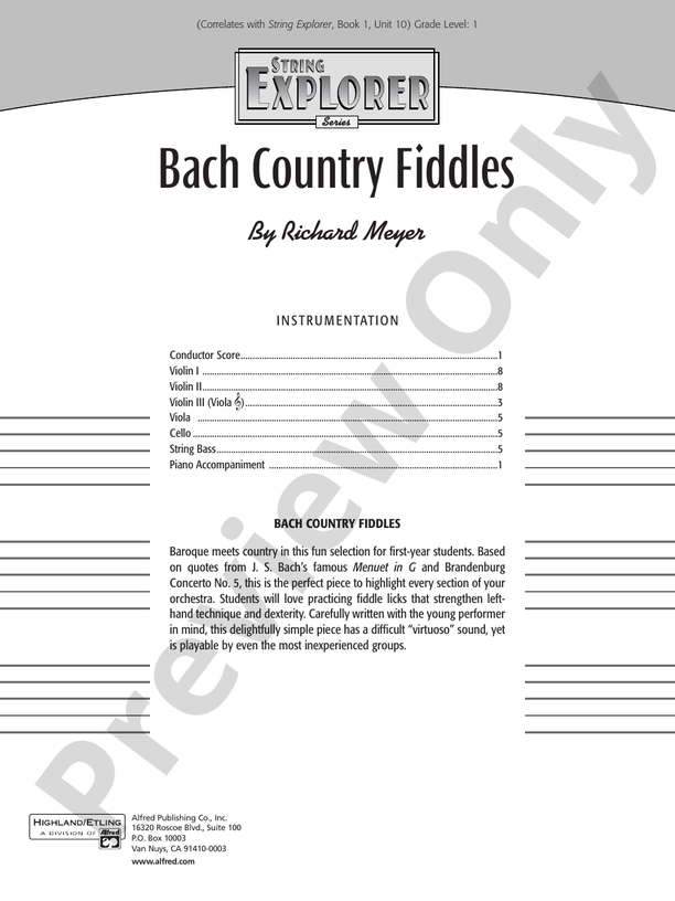 Bach Country Fiddles – String Orchestra Conductor Score & Parts (Digital Download)