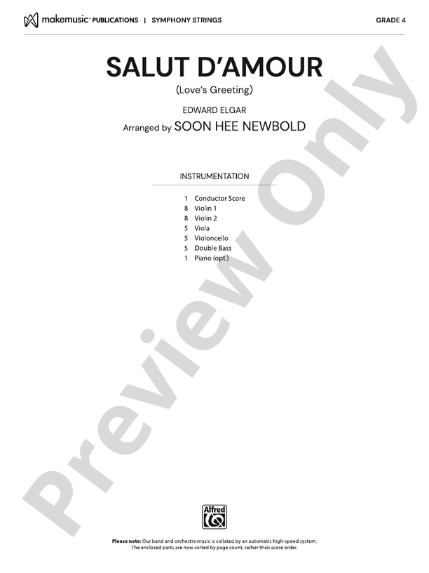 Salut d'Amour – String Orchestra Conductor Score & Parts (Digital Download)