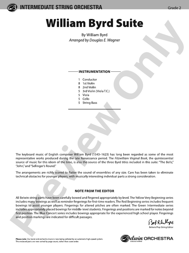 William Byrd Suite - String Orchestra Conductor Score & Parts (Digital Download)